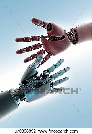 Two robotic hands, illustration View Large Illustration Drawing - Two robotic hands, illustration. Fotosearch