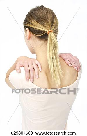 Woman with hands on shoulders View Large Photo Image Stock Photo - Woman with hands on shoulders. Fotosearch