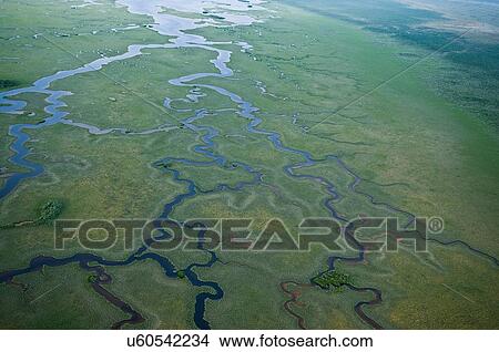Picture - "Aerial view of wetland waterways at Sian Ka'an natural reserve, Quintana Roo, Mexico". Fotosearch