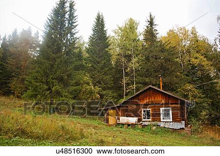 "Cabin in front of forest, Sarsy village, Sverdlovsk Region, Russia" View Large Photo Image Stock Image - "Cabin in front of forest, Sarsy village, Sverdlovsk Region, Russia". Fotosearch
