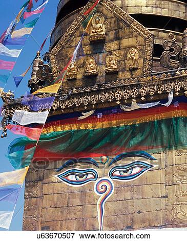 Stock Photo - "Detail of eyes on the Stupa of Swayambhunath, Kathmandu, Nepal". Fotosearch