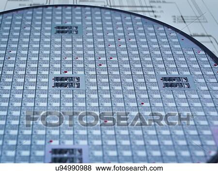 Stock Photo - Detail of silicon wafer in laboratory. Fotosearch