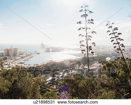 Stock Image - "Elevated view of city, Malaga, Spain". Fotosearch