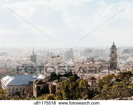 Stock Photo - "Elevated view of city, Malaga, Spain". Fotosearch