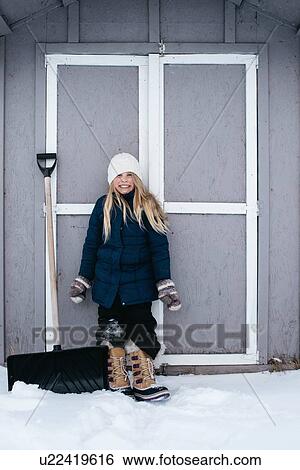 Girl grinning with excitement at snow View Large Photo Image Stock Photograph - Girl grinning with excitement at snow. Fotosearch