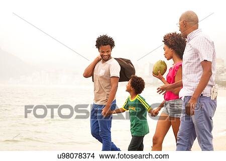Picture - "Grandfather and family strolling along Ipanema Beach, Rio De Janeiro, Brazil". Fotosearch