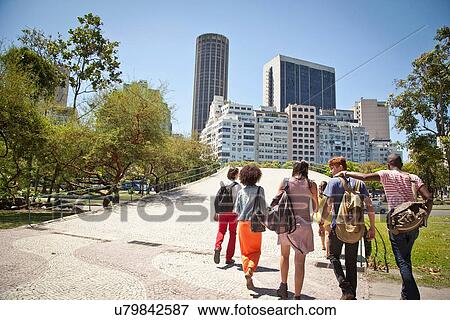 Stock Photo - "Group of students walking, Rio de Janeiro, Brazil". Fotosearch