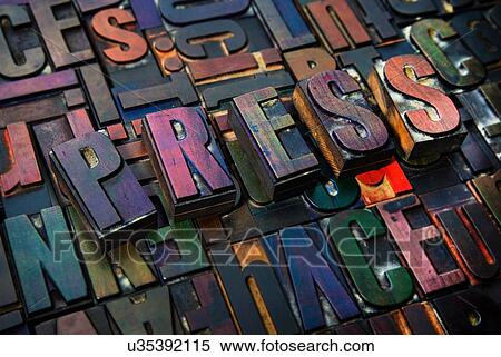 Stock Photography - Letterpress letters spelling the word Press. Fotosearch
