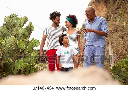 Picture - "Mature man and family strolling on Ipanema Beach, Rio De Janeiro, Brazil". Fotosearch