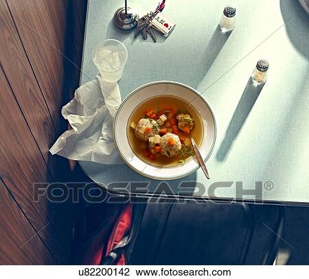 Stock Image - New York Style Diner Series - Matzo Ball Soup. Fotosearch