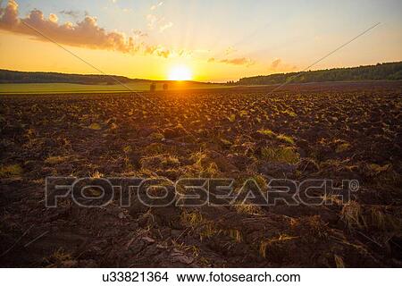 "Ploughed field at sunset, Sarsy village, Sverdlovsk Region, Russia" View Large Photo Image Picture - "Ploughed field at sunset, Sarsy village, Sverdlovsk Region, Russia". Fotosearch