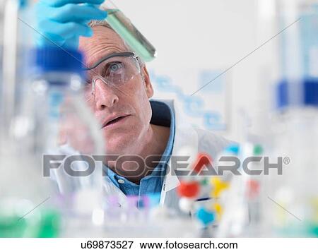 Stock Photo - Scientist viewing chemical experiment in laboratory. Fotosearch