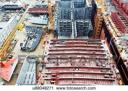 Stock Image - "Shipping port, elevated view, GoSeong-gun, South Korea". Fotosearch
