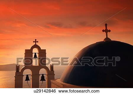 "Silhouetted view of church and sea, Oia, Santorini, Cyclades, Greece" View Large Photo Image Stock Photograph - "Silhouetted view of church and sea, Oia, Santorini, Cyclades, Greece". Fotosearch