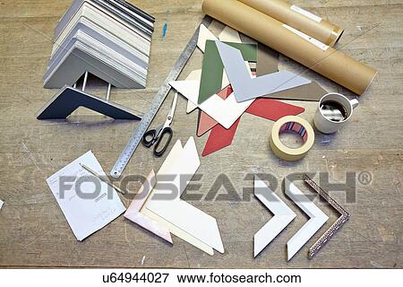 Still life of framing equipment in picture framers workshop View Large Photo Image Stock Photo - Still life of framing equipment in picture framers workshop. Fotosearch