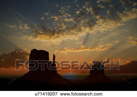 Stock Photo - "Sunset over the West Mitte and East Mitte, Monument Valley Navajo Tribal Park, Arizona, USA". Fotosearch