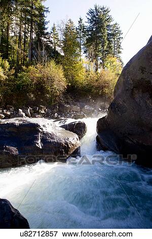 Stock Photo - "View of boulders and river, Grindelwald, Switzerland". Fotosearch