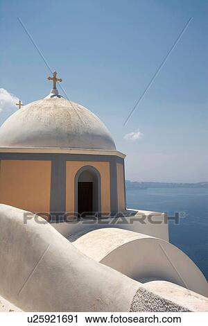 "View of domed church and sea, Oia, Santorini, Cyclades, Greece" View Large Photo Image Stock Image - "View of domed church and sea, Oia, Santorini, Cyclades, Greece". Fotosearch