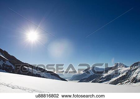 Stock Image - "View of snow covered mountain landscape, Jungfrauchjoch, Grindelwald, Switzerland". Fotosearch