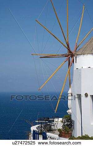 "View of white washed windmill and sea, Oia, Santorini, Cyclades, Greece" View Large Photo Image Stock Photography - "View of white washed windmill and sea, Oia, Santorini, Cyclades, Greece". Fotosearch