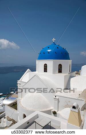 "Whitewashed church with blue dome, Oia, Santorini, Cyclades, Greece" View Large Photo Image Stock Photo - "Whitewashed church with blue dome, Oia, Santorini, Cyclades, Greece". Fotosearch