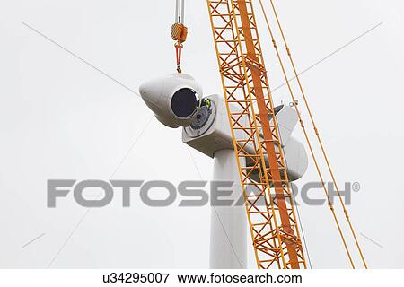 Stock Photo - Wind turbine being erected. Fotosearch