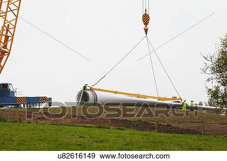 Stock Photo - Wind turbine being erected. Fotosearch