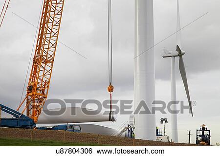 Stock Photograph - Wind turbine being erected. Fotosearch