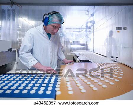 Worker inspecting fondant mint in chocolate factory View Large Photo Image Stock Photo - Worker inspecting fondant mint in chocolate factory. Fotosearch