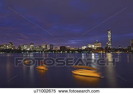 Stock Photography - Boats on Charles River at dawn. Fotosearch