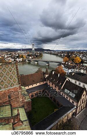 Stock Photograph - City roofs and Rhine River. Fotosearch