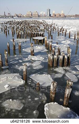 Stock Photograph - Groyne in Hudson River. Fotosearch