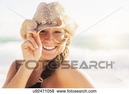 Portrait of woman in cowboy hat View Large Photo Image Stock Photo - Portrait of woman in cowboy hat. Fotosearch
