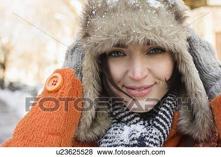 Portrait of woman in winter View Large Photo Image Stock Photo - Portrait of woman in winter. Fotosearch