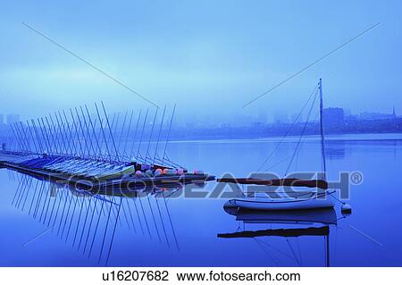 Row of boats foggy morning on Charles river View Large Photo Image Stock Image - Row of boats foggy morning on Charles river. Fotosearch