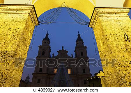 Salzburg Cathedral and arch against night sky View Large Photo Image Stock Photo - Salzburg Cathedral and arch against night sky. Fotosearch
