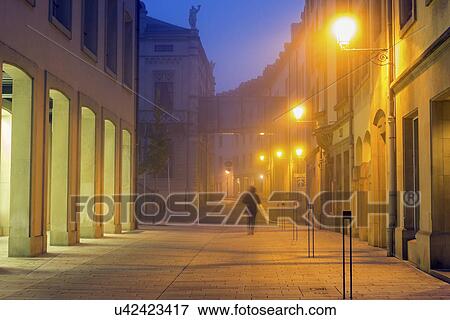 Stock Photo - Street scene at night. Fotosearch