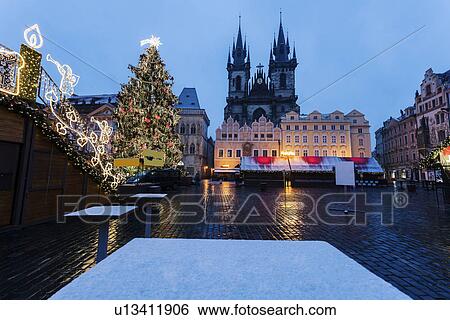 Tyn Cathedral seen from square in winter View Large Photo Image Stock Photograph - Tyn Cathedral seen from square in winter. Fotosearch