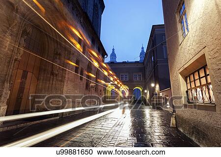 View along old town street View Large Photo Image Stock Image - View along old town street. Fotosearch