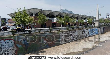 Stock Image - "Buildings along the Mapocho River, Santiago, Santiago Metropolitan Region, Chile". Fotosearch