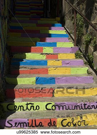 Stock Photography - "Colorful painted stairway, Valparaiso, Chile". Fotosearch