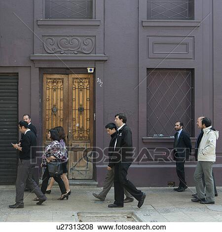 Stock Photo - "Commuters walking on street, Santiago, Santiago Metropolitan Region, Chile". Fotosearch