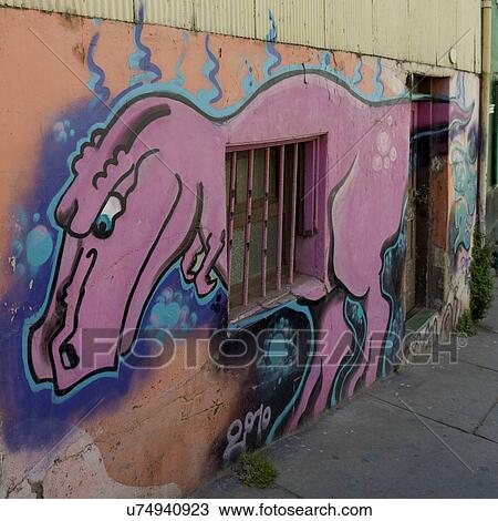 "Dinosaur Mural on house, Valparaiso, Chile" View Large Photo Image Stock Image - "Dinosaur Mural on house, Valparaiso, Chile". Fotosearch