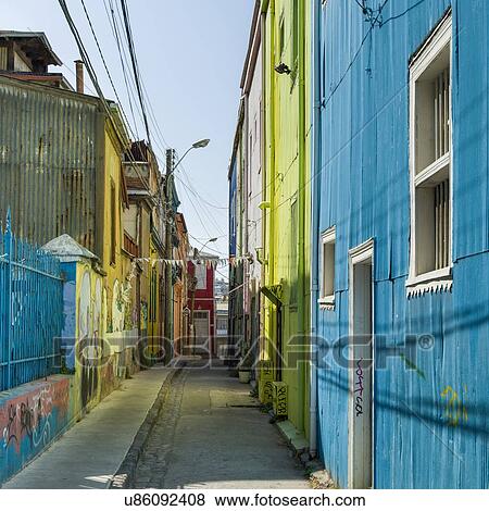 "Houses along a narrow street, Valparaiso, Chile" View Large Photo Image Stock Photo - "Houses along a narrow street, Valparaiso, Chile". Fotosearch