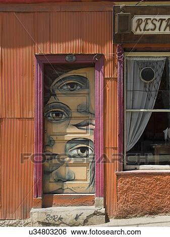 "Mural on a door of a restaurant, Valparaiso, Chile" View Large Photo Image Stock Photograph - "Mural on a door of a restaurant, Valparaiso, Chile". Fotosearch