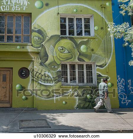 Stock Photo - "Mural on house, Santiago, Santiago Metropolitan Region, Chile". Fotosearch