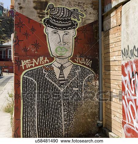 Stock Image - "Mural on wall, Valparaiso, Chile". Fotosearch