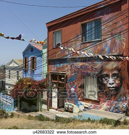 Stock Image - "Murals on house, Valparaiso, Chile". Fotosearch