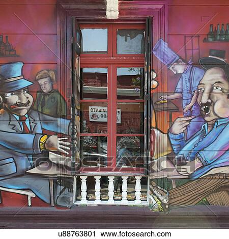 "Murals on wall of a restaurant, Calle Antonia Lopez de Bello, Santiago, Santiago Metropolitan Region, Chile" View Large Photo Image Stock Image - "Murals on wall of a restaurant, Calle Antonia Lopez de Bello, Santiago, Santiago Metropolitan Region, Chile". Fotosearch