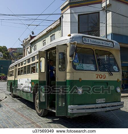"Trolley bus on the street, Valparaiso, Chile" View Large Photo Image Stock Photo - "Trolley bus on the street, Valparaiso, Chile". Fotosearch